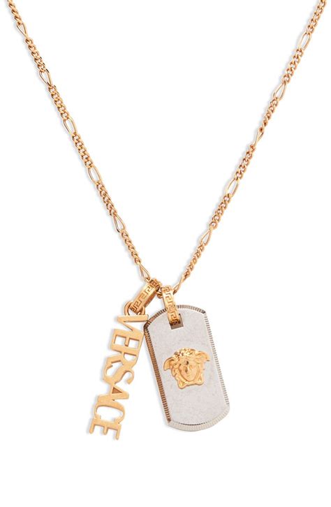 Versace Mens Medusa Dog Tag Logo Pendant Necklace in 